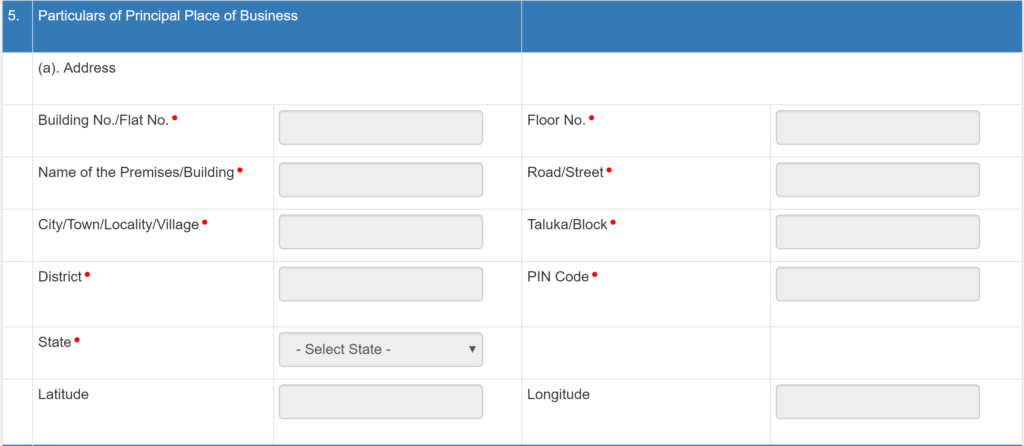 Particulars of Principal Place of Business